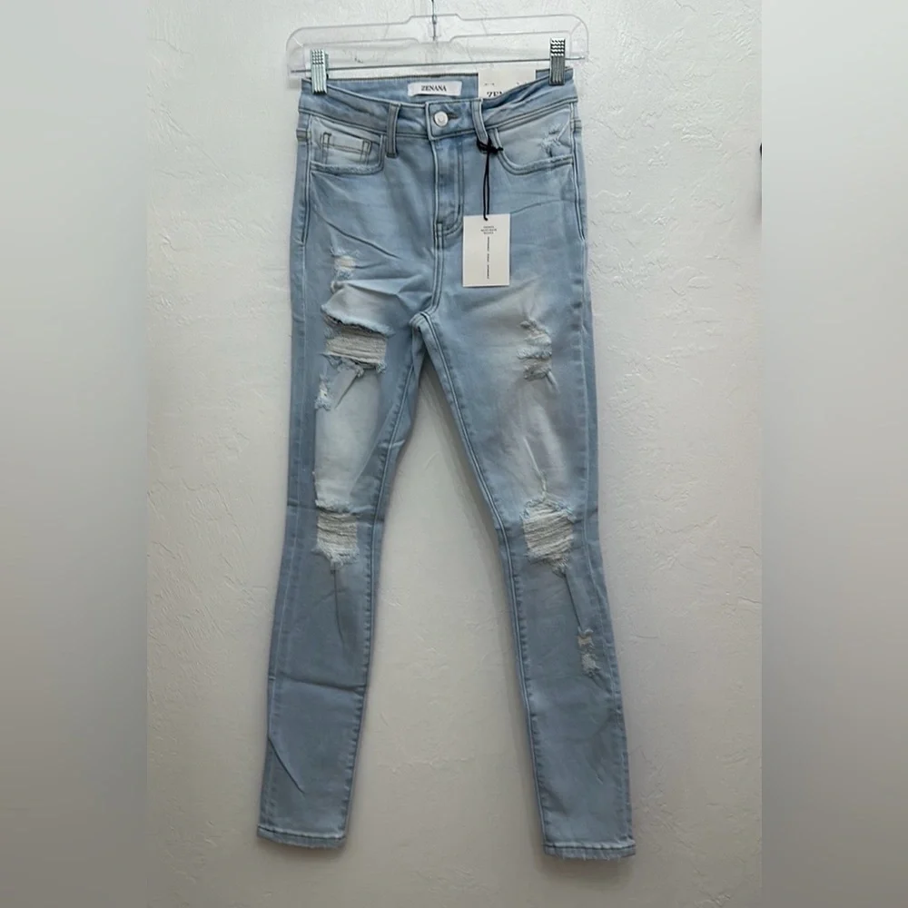Distressed Super Light Wash Skinny Zenana Denim Pants